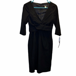 NWT Essential by A.B.S Black Twisted Front Long Sleeve V-Neck Dress Sz 2